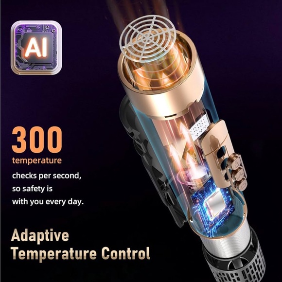 NEW! 6 in 1 Hot Air Brush & Hair Dryer with Auto Wrap Curlers Black Gold - Picture 8 of 15